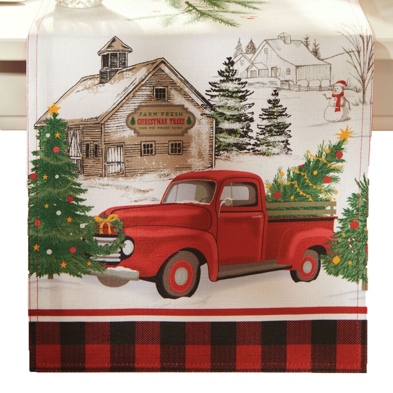 Threadmade Home Vintage Christmas Tree Farm Holiday Table Runner, Multicolor - 13"W x 70"L